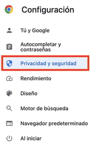 Sección de Configuración de Google Chrome