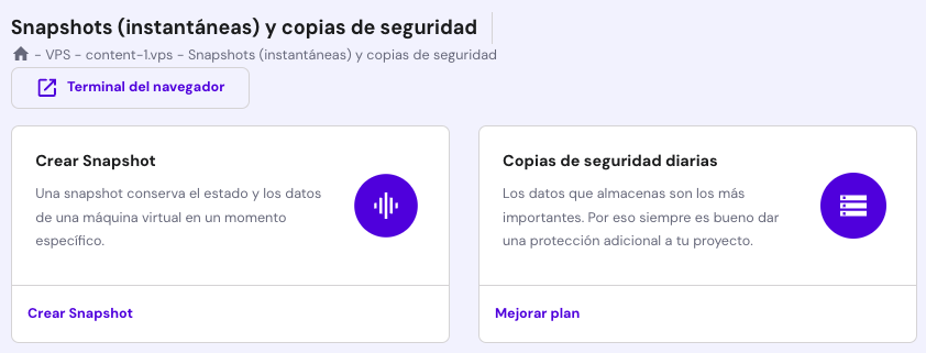Secci&oacute;n de Snapshots en hPanel