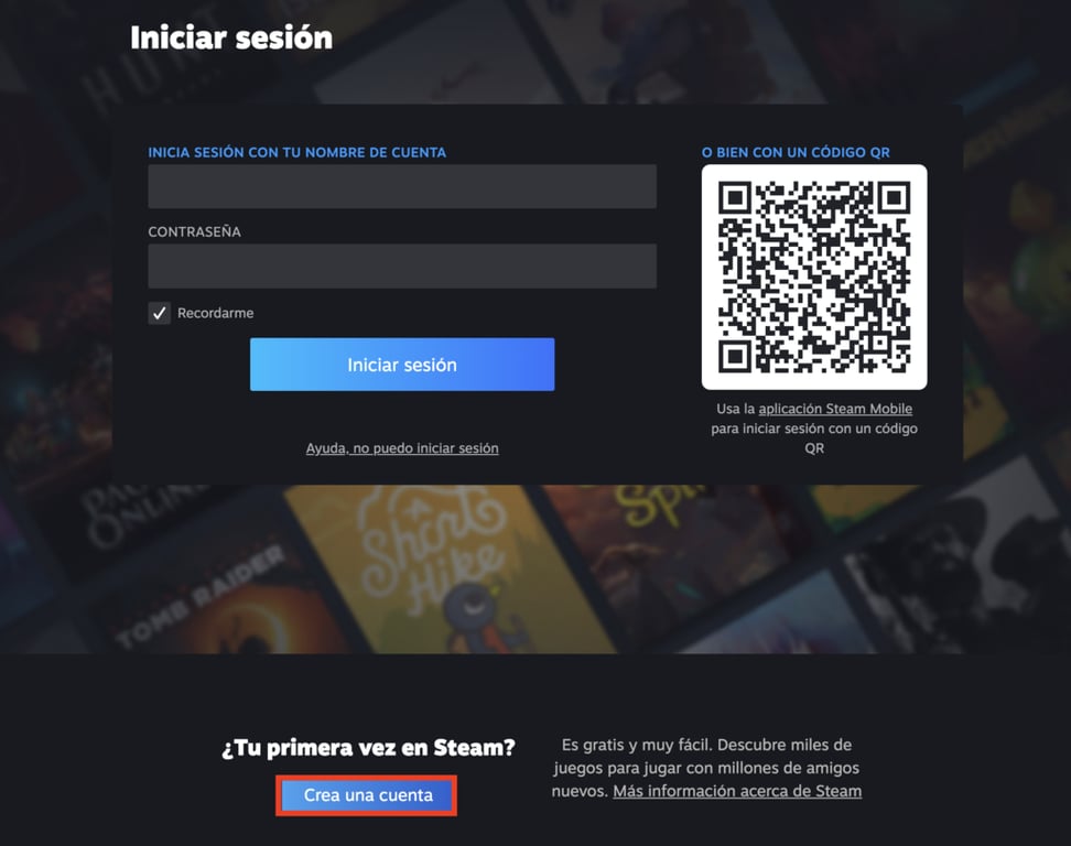P&aacute;gina de inicio de Steam