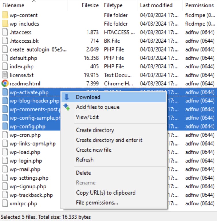 Drectorios del panel derecho de FileZilla