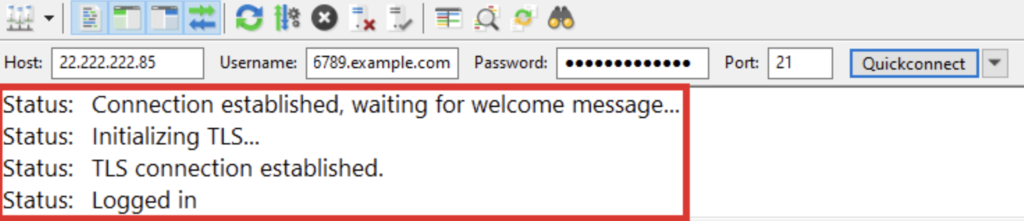 estado de la conexi&oacute;n de fileZilla
