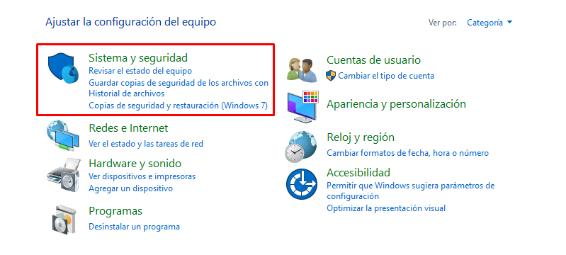 Sistema y seguridad de Windows