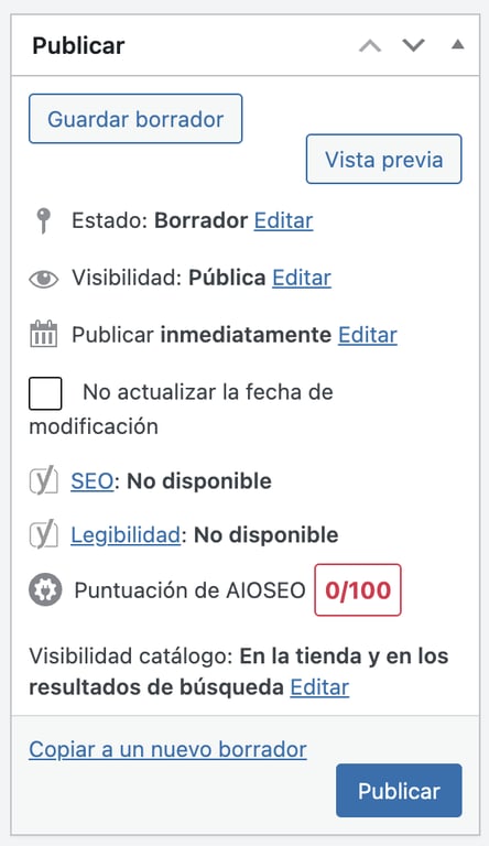 Detalles de publicación en WP