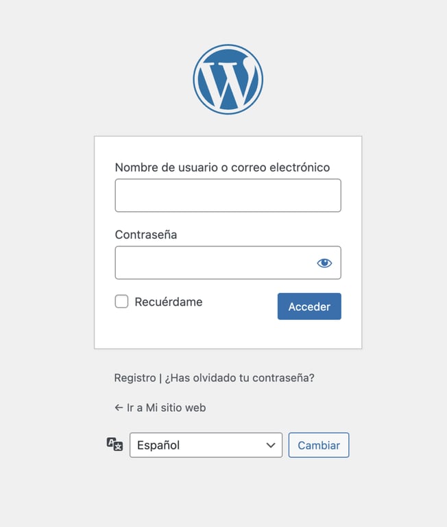 Secci&oacute;n de inicio de sesi&oacute;n de WP