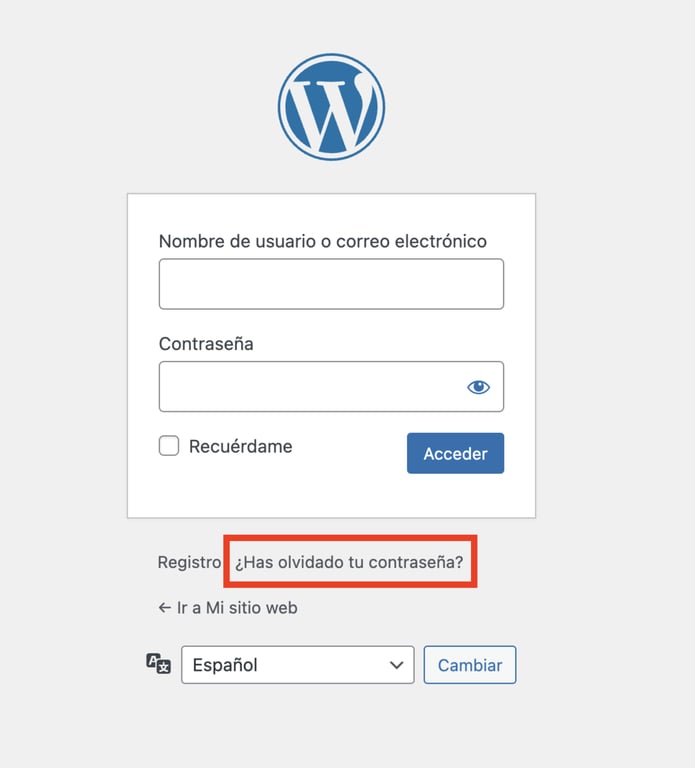 Botón Has olvidado tu contraseña de WP
