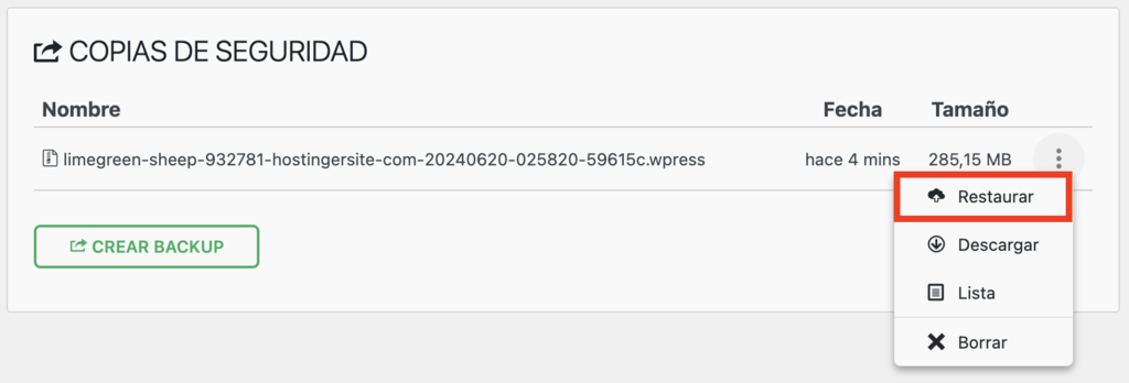 Copias de seguridad de All-in-One WP Migration