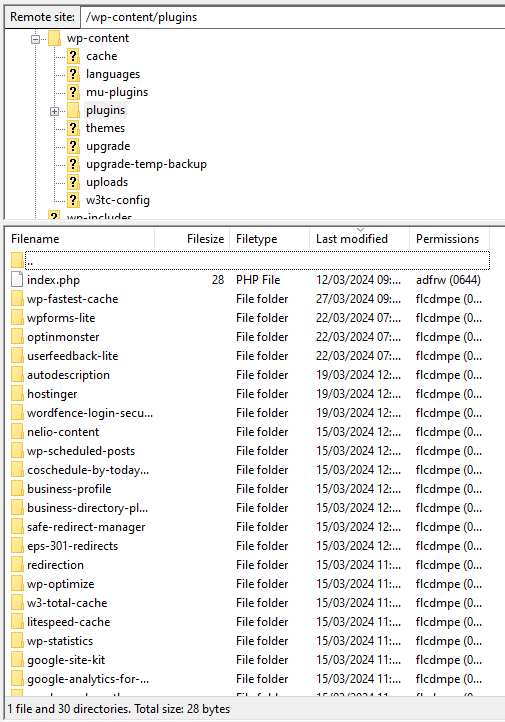 Carpeta de plugins de FileZilla
