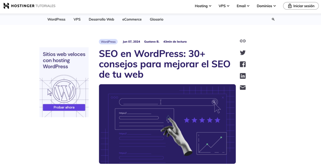 Ejemplo de post de Hostinger