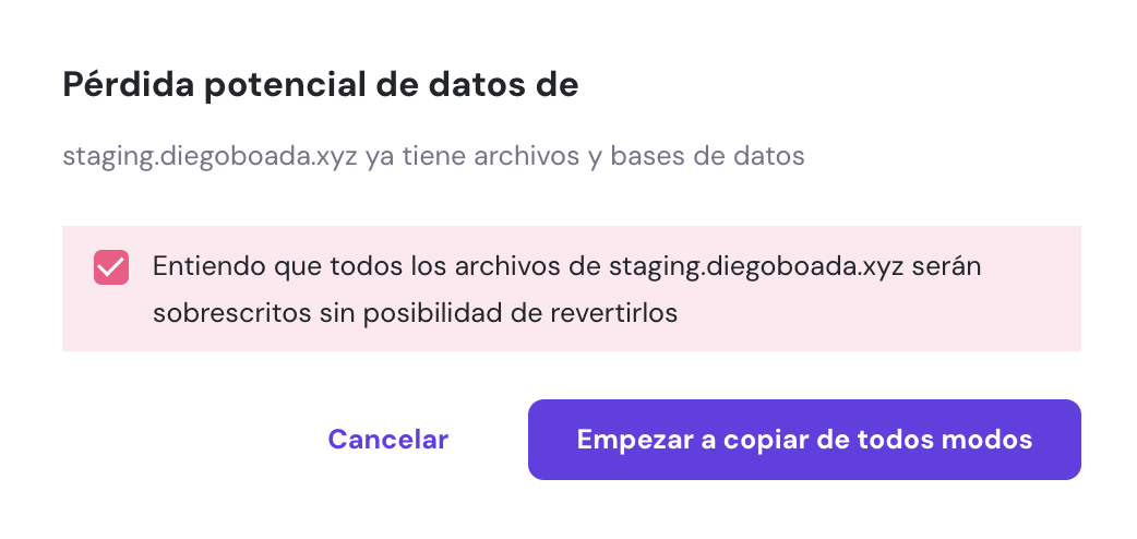 Aviso de p&eacute;rdida potencial de datos en hPanel
