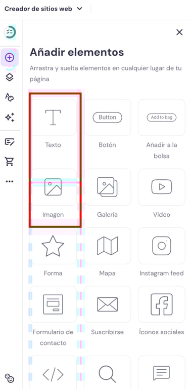 Añadir elementos con el Creador de sitios web de Hostinger