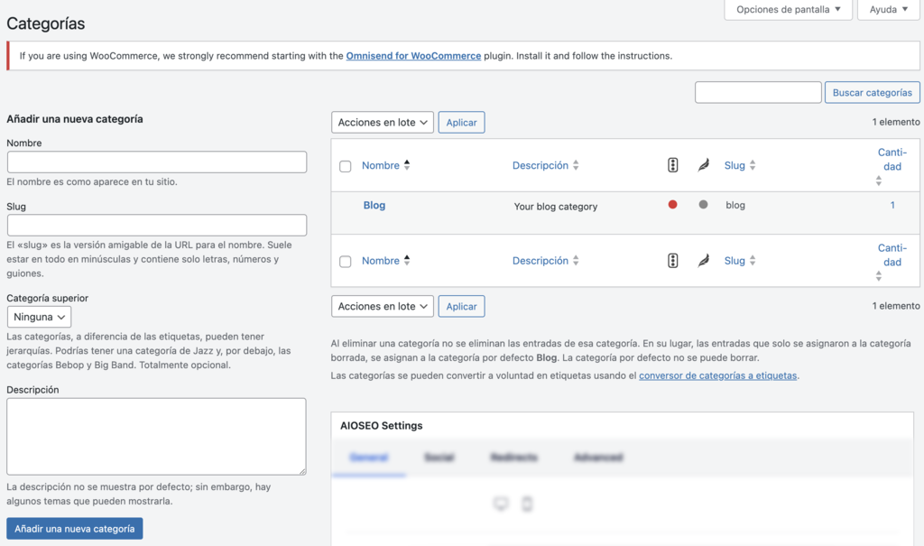 Sección de Categorías de WordPress
