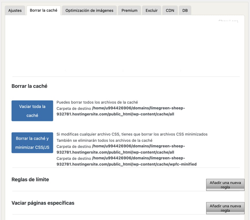 men&uacute; WP Fastest Cache