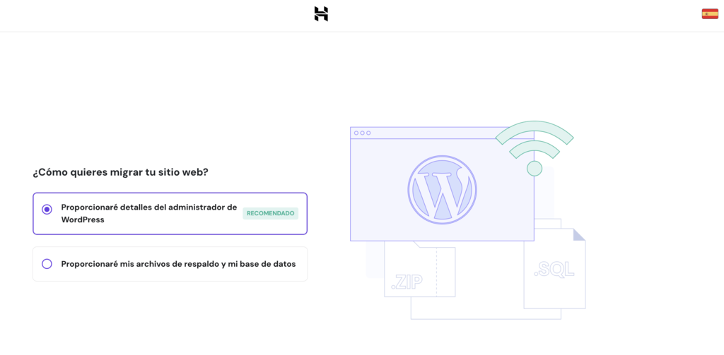 Opciones de migraci&oacute;n de Hostinger