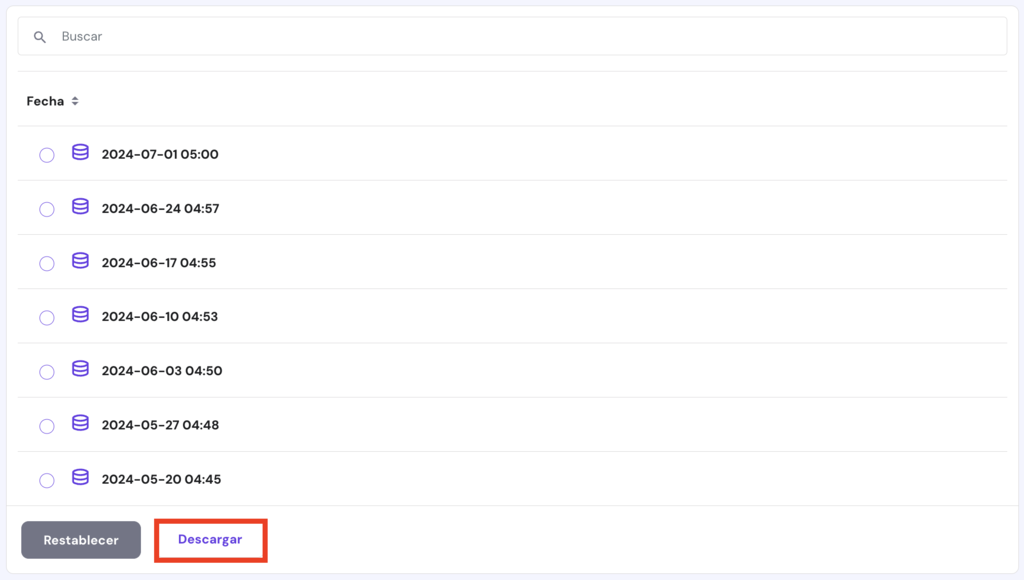 Secci&oacute;n de base de datos de hPanel