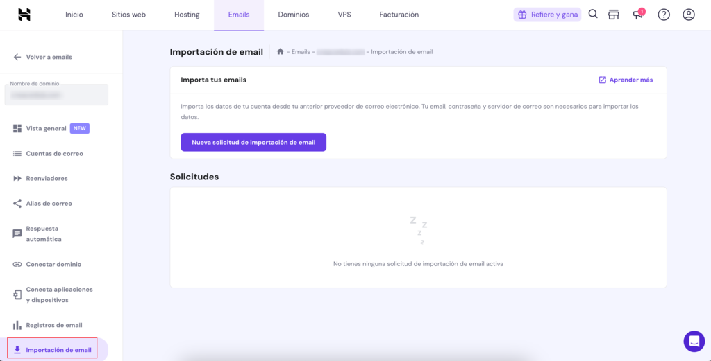 Importación del email de Hostinger