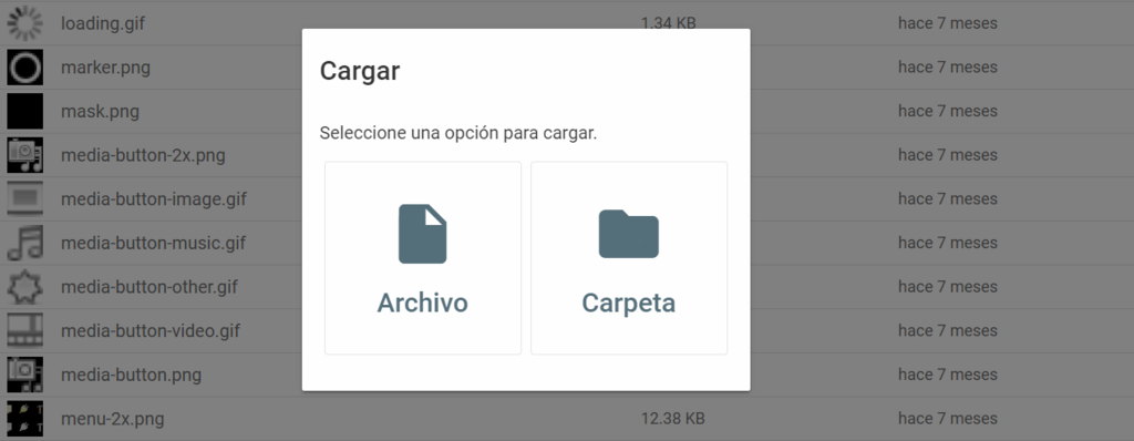 Secci&oacute;n Cargar archivos de hPanel