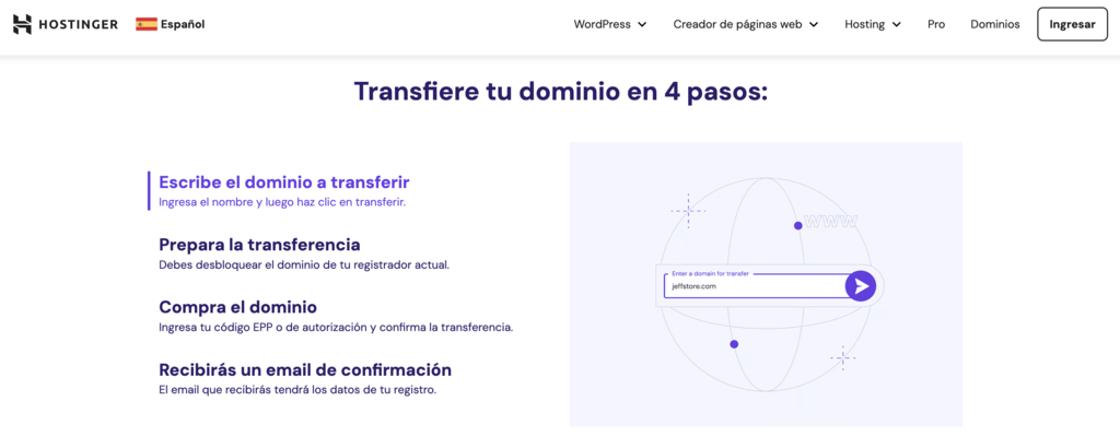 Transferir dominio en Hostinger
