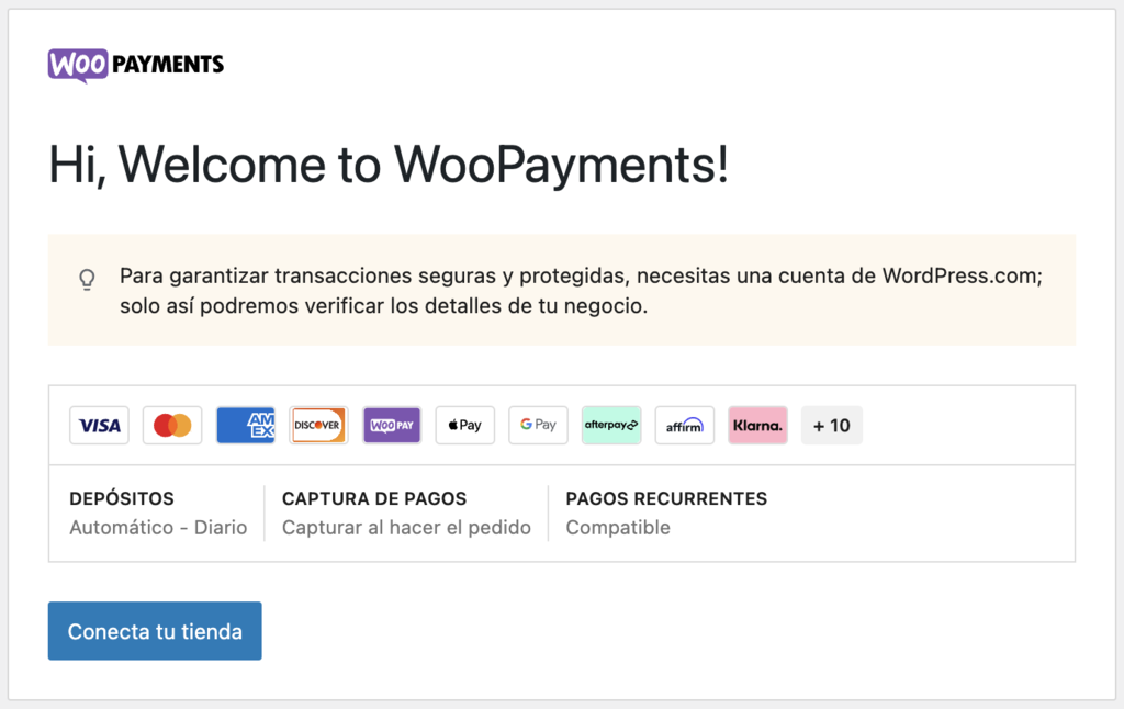 asistente de configuraci&oacute;n de WooPayments