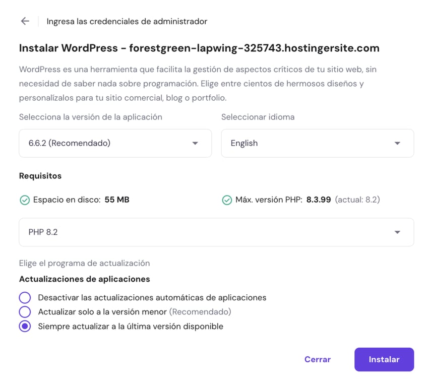 Ajustes de instalaci&oacute;n de WordPress