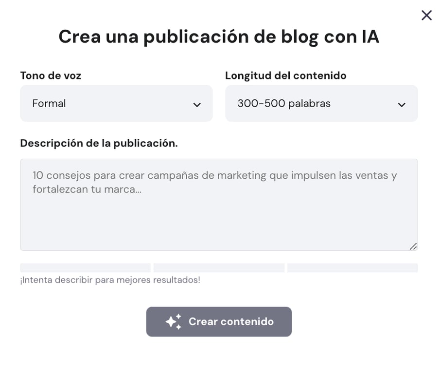 Crear blog con IA del Creador de sitios web de Hostinger
