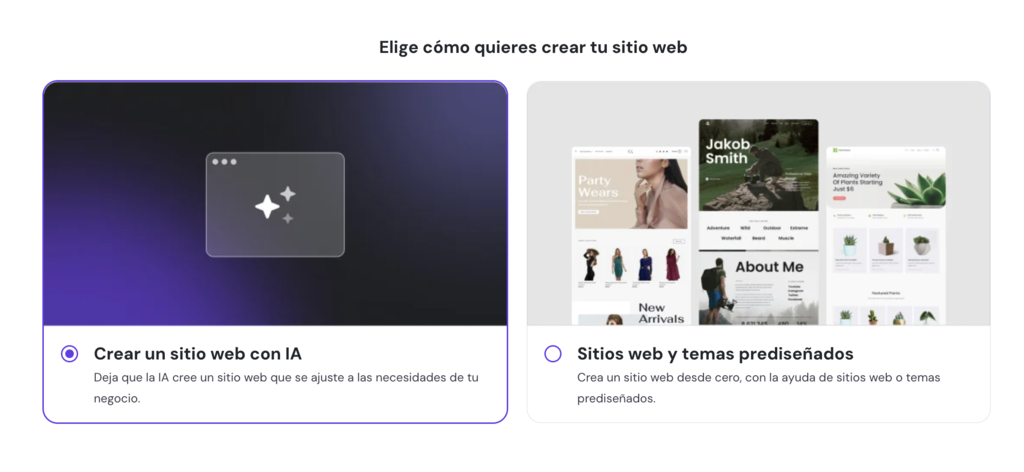 Asistente de creación web con IA de Hostinger