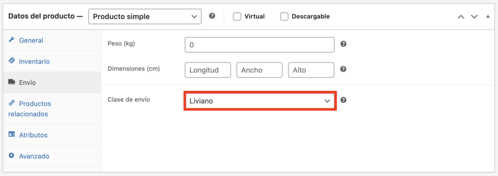 Secci&oacute;n de Datos del producto en WooCommerce