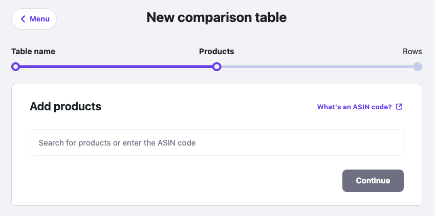 El paso «Añadir productos» al crear una tabla comparativa utilizando el plugin Hostinger Amazon Affiliate Connector.