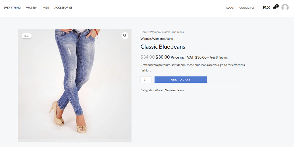 Ejemplo de p&aacute;gina web con impuestos en WooCommerce