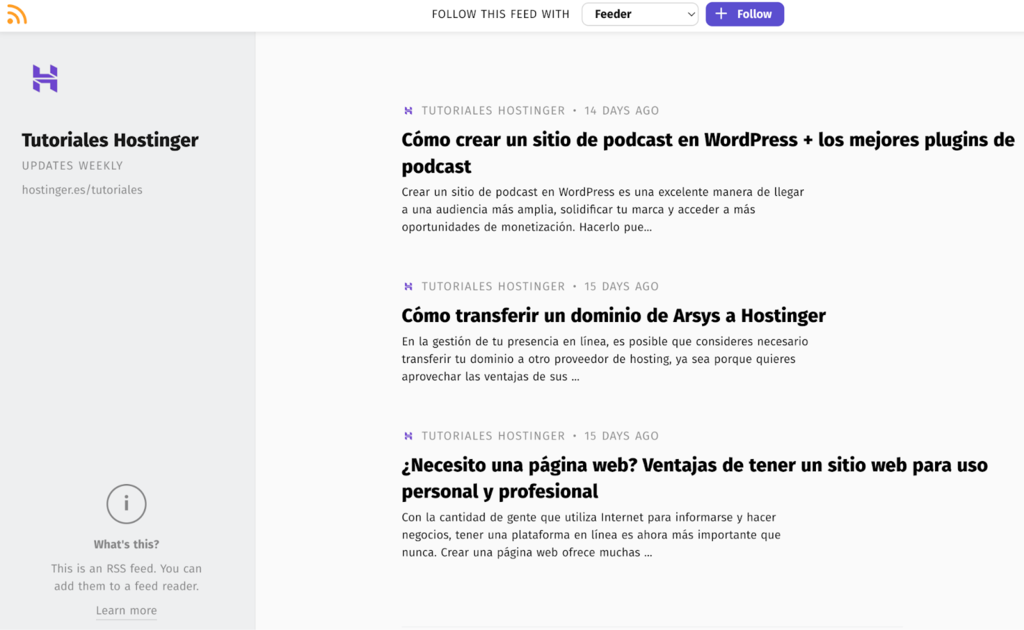 Extensi&oacute;n RSS Feed Reader