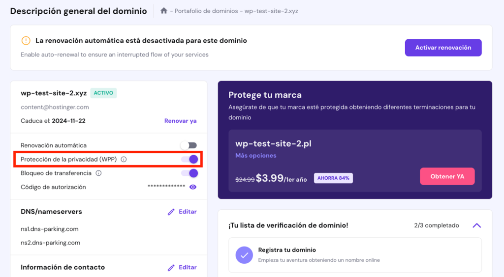 Protecci&oacute;n de la privacidad de dominio