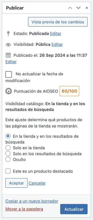 Opciones de publicaci&oacute;n en WordPress