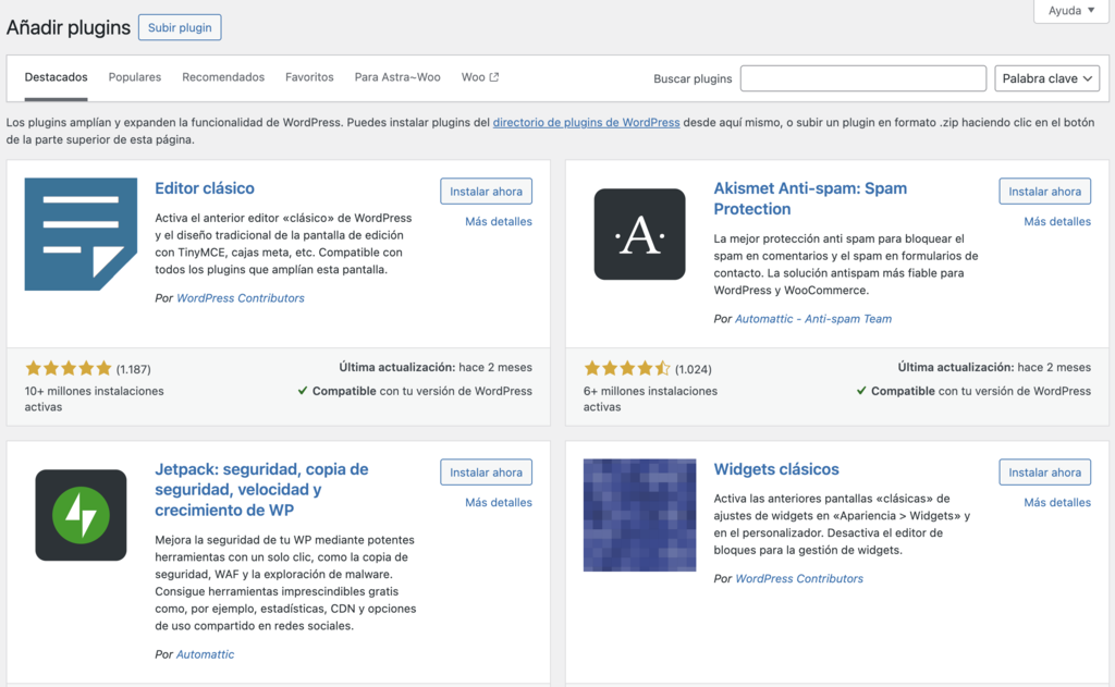 A&ntilde;adir plugins de WordPress