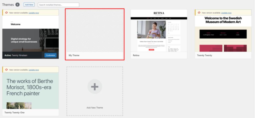 Sección de temas en WordPress