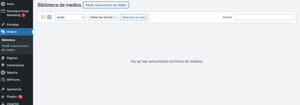 Biblioteca de medios de WordPress