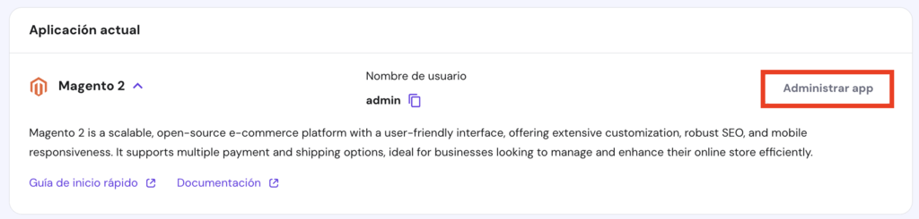Bot&oacute;n de administrar app en el VPS de hPanel