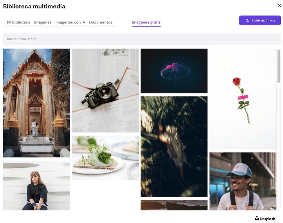 Biblioteca multimedia del Creador de p&aacute;ginas web de Hostinger