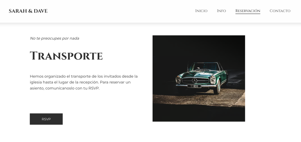 Ejemplo de superposiciones de texto y subt&iacute;tulos en una web de bodas