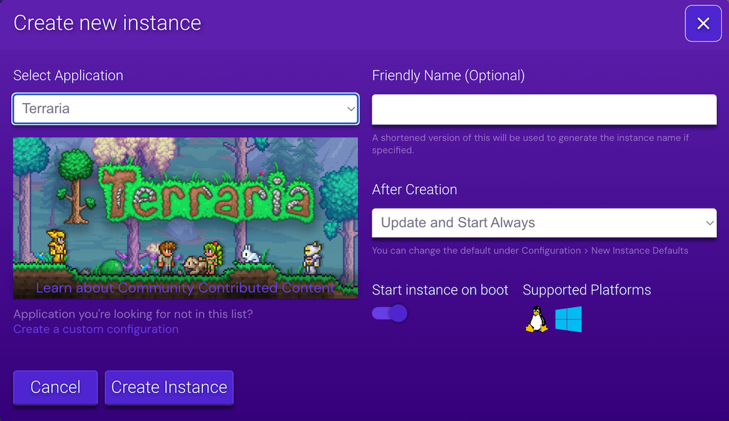 Crear nueva instancia de Terraria en hPanel 