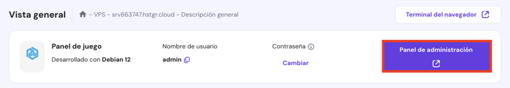 Vista general del VPS en hPanel