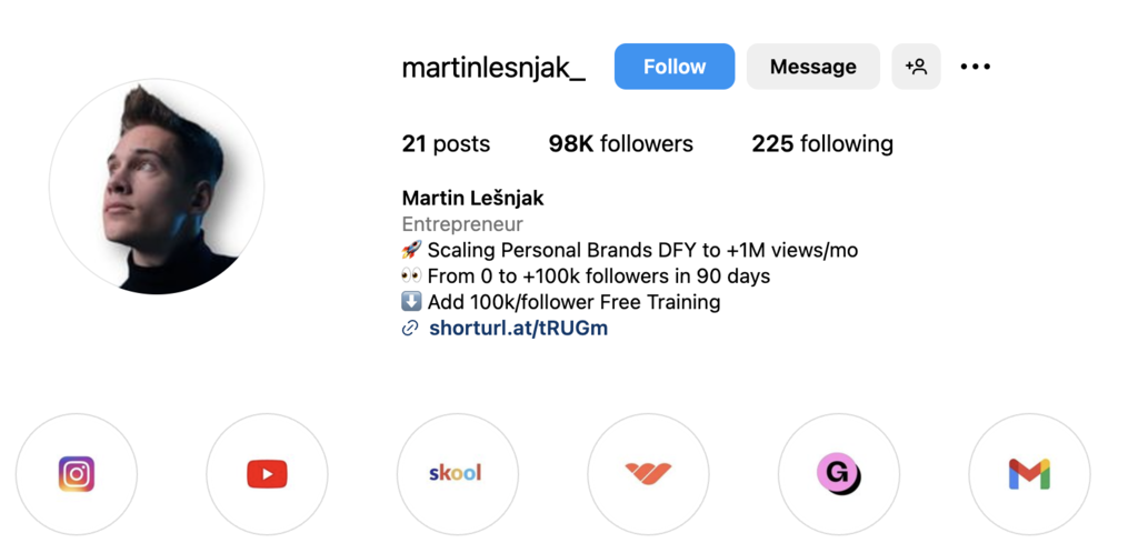 Bio de Instagram de Martin Lešnjak