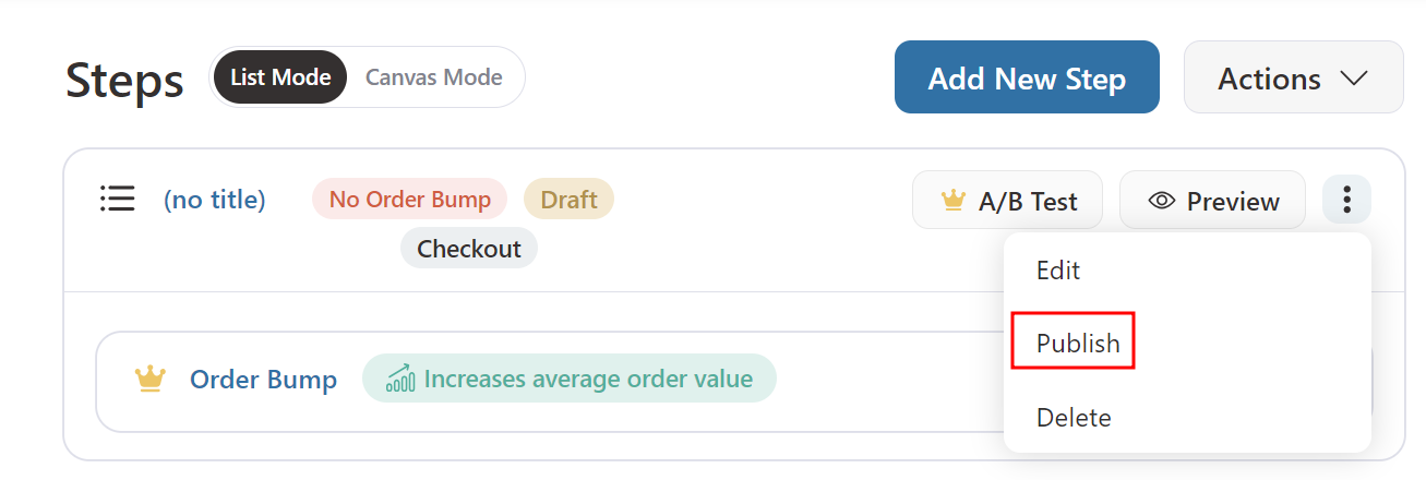 Botón para publicar checkout de funnelkit