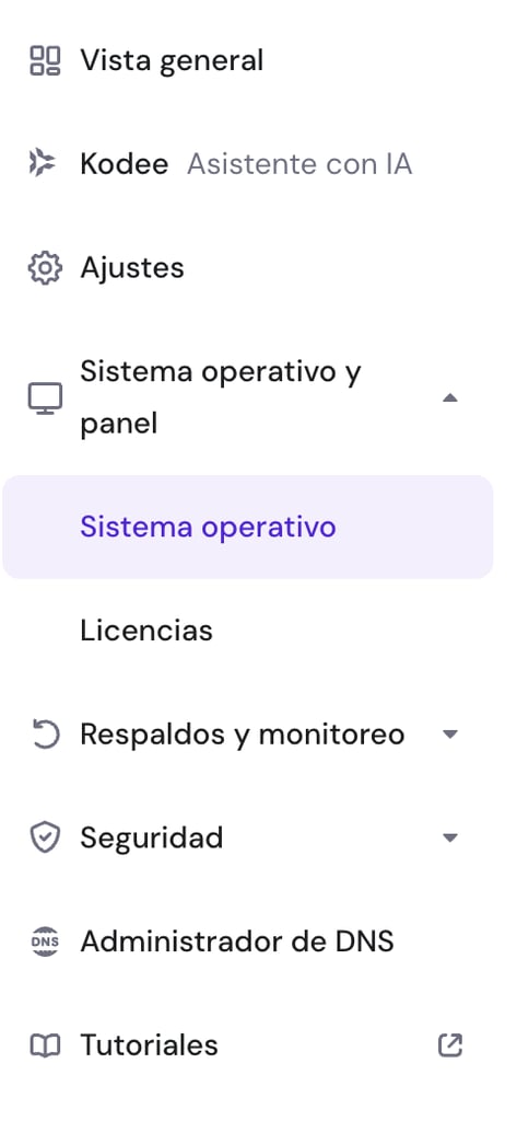 Menú de VPS
