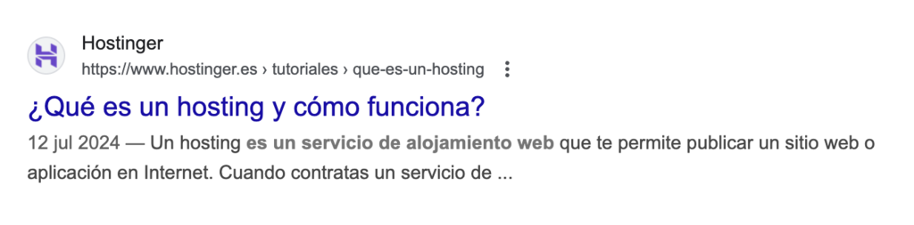 Ejemplo de metadatos en la SERP