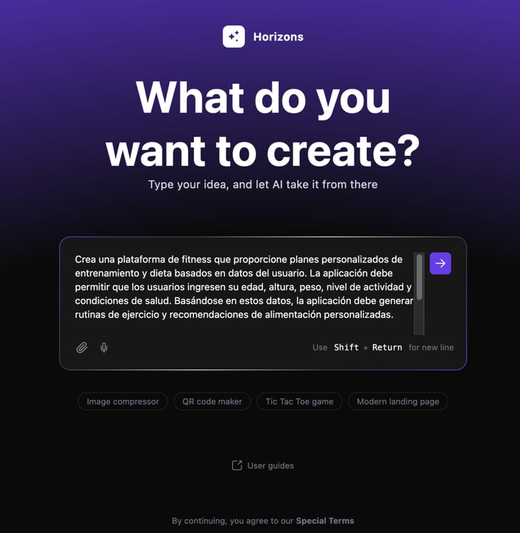 Campo de texto de Hostinger Horizons