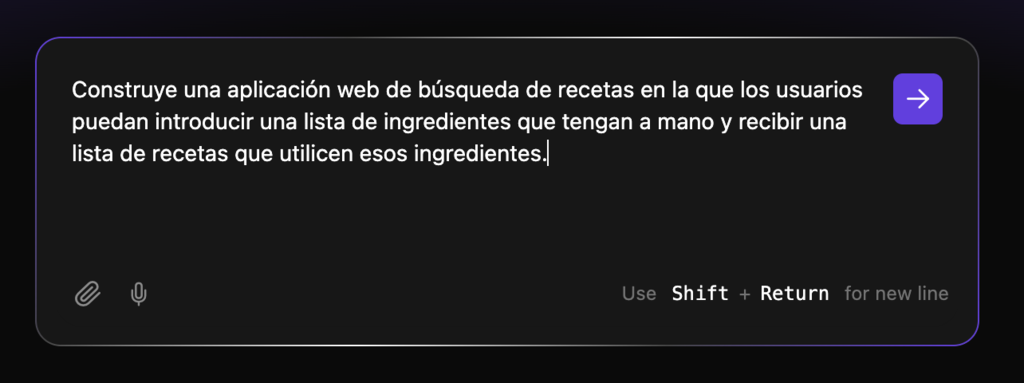 Ejemplo de prompt en Hostinger Horizons
