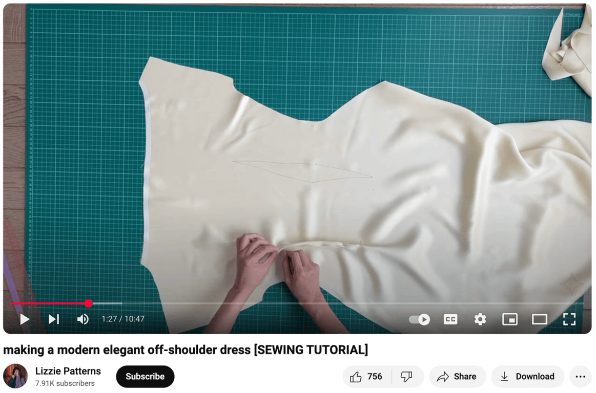 Sitio web de YouTube mostrando un tutorial de Lizzie Patterns