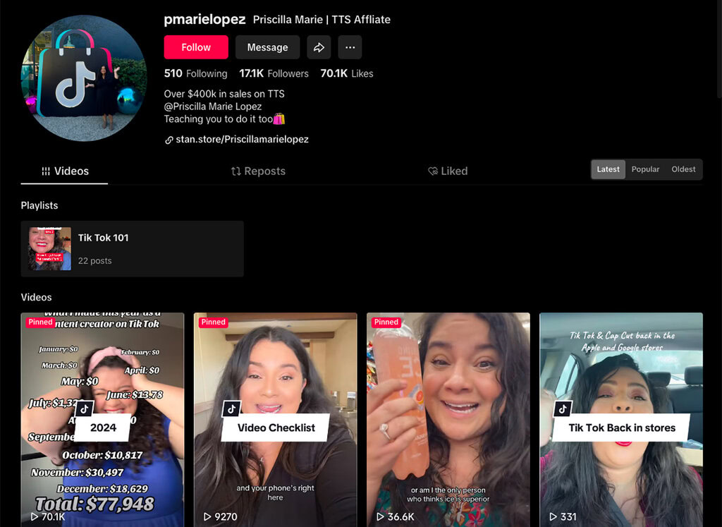 Perfil de TikTok de Priscilla L&oacute;pez