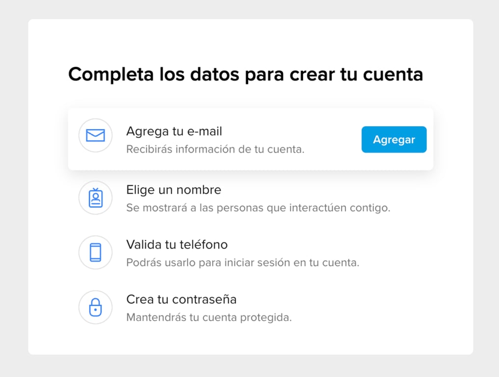 Sección de datos para crear cuenta en Mercado Libre
