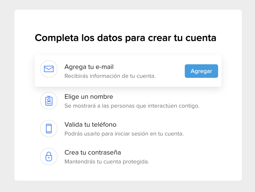 Secci&oacute;n de datos para crear cuenta en Mercado Libre