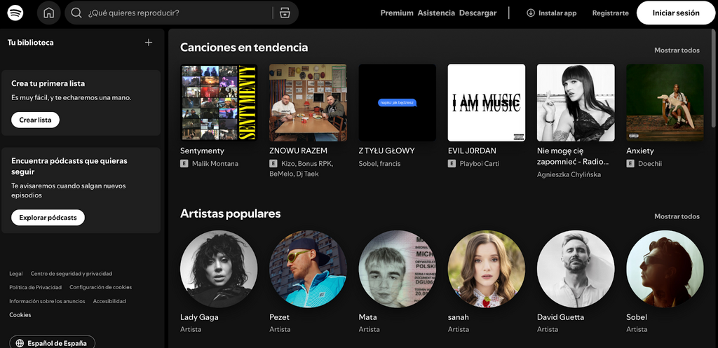 Sitio web de Spotify